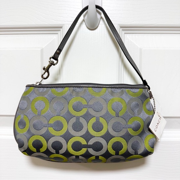 Coach Madison Op Art Wristlet Graphite Green Signature Jacquard NWT - Picture 5 of 8